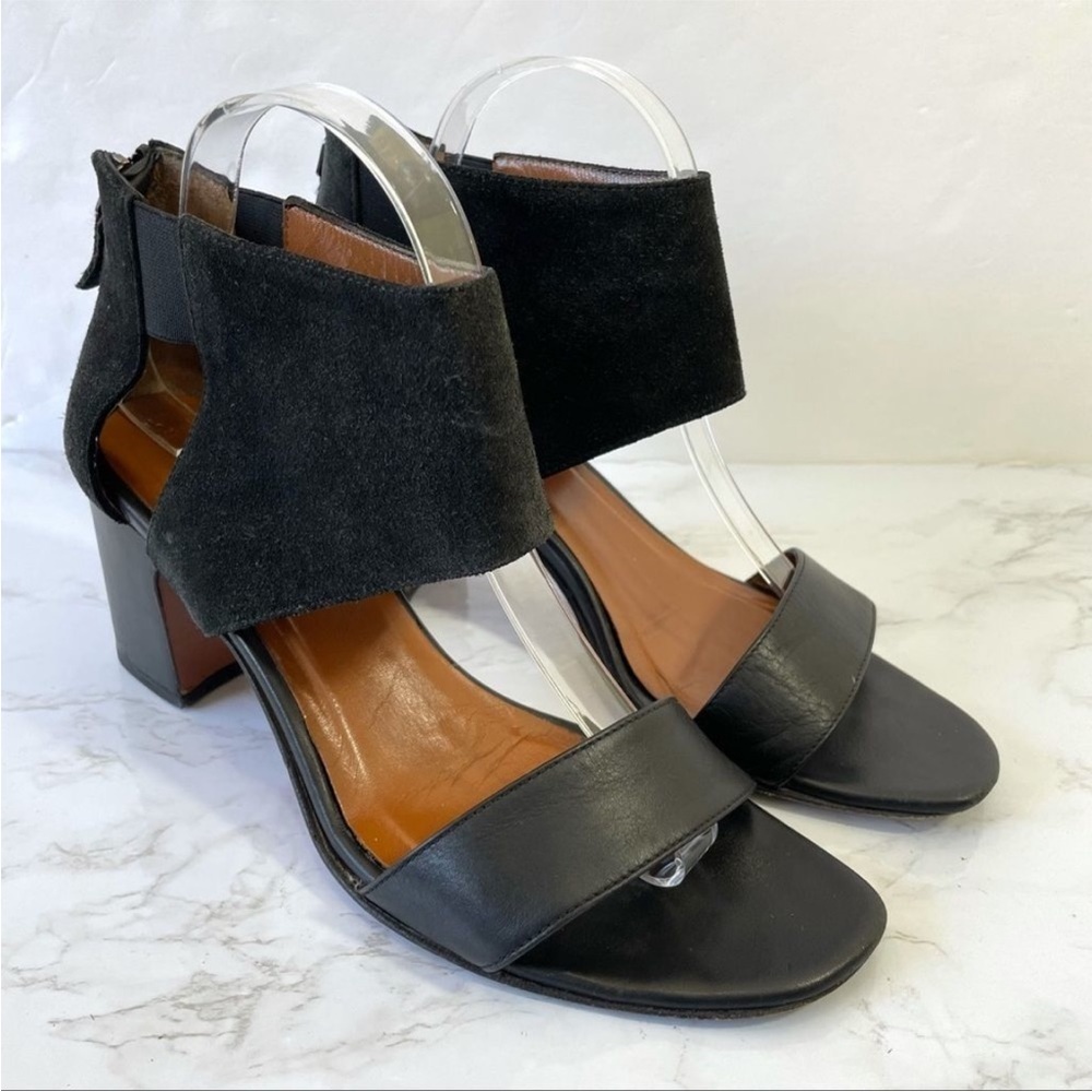 SALE 🛒 Aquatalia Enid Block Heel Suede And Leather Sandal - Black